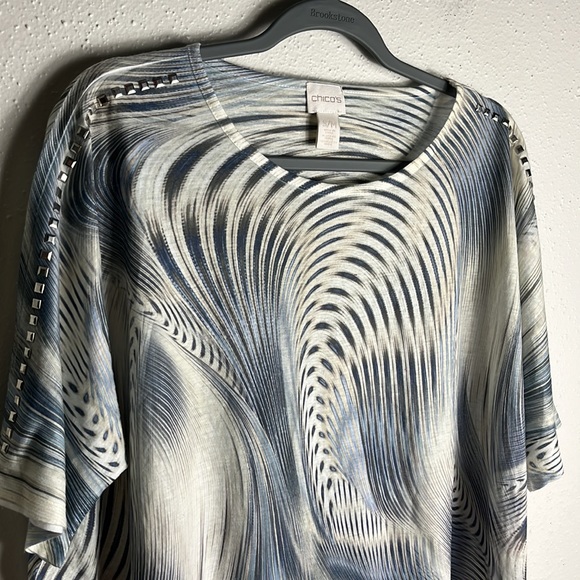 Chicos geometric top size M fringe bottom studded shoulders - Picture 2 of 8